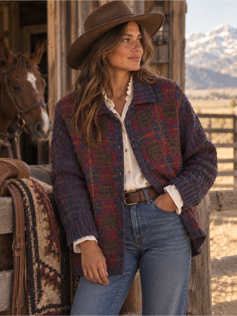 Pendleton Vintage 90s Plaid Textured Heritage Knit Cardigan Sweater Jacket XL